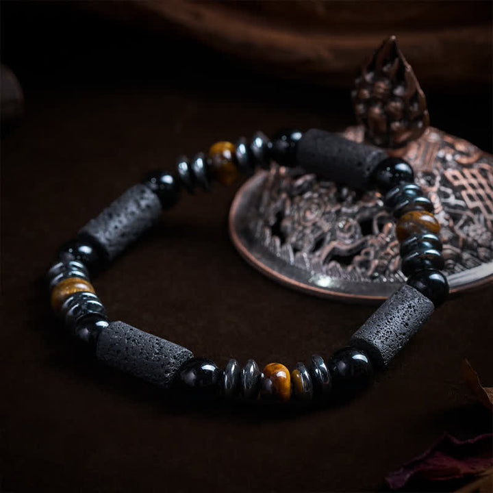 Buddha Stones Natural Tiger's Eye Obsidian Hematite Lava Rock Powerful Bracelet - image 3
