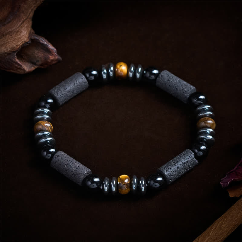 Buddha Stones Natural Tiger's Eye Obsidian Hematite Lava Rock Powerful Bracelet - image 1