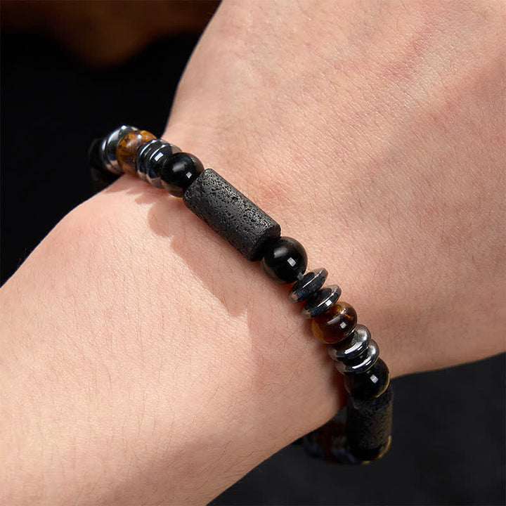 Buddha Stones Natural Tiger's Eye Obsidian Hematite Lava Rock Powerful Bracelet - image 4