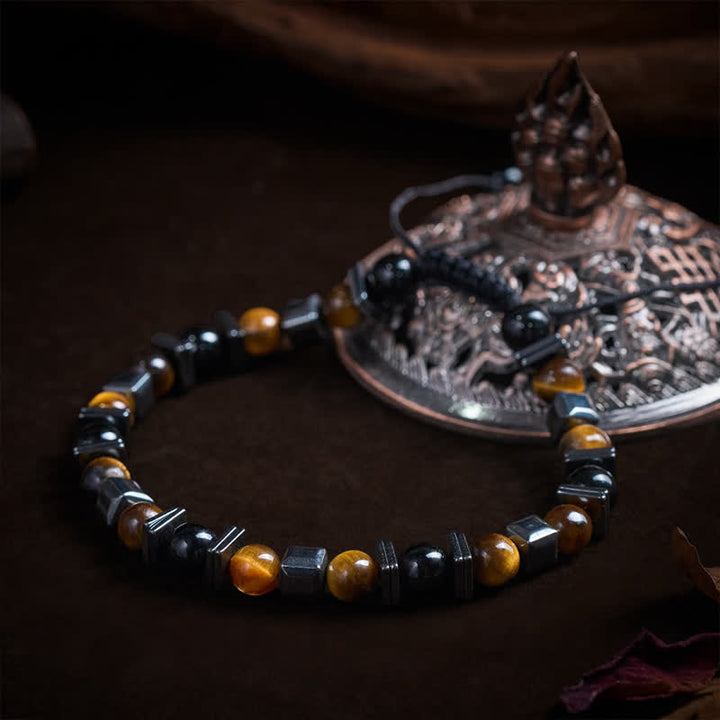 Buddha Stones Natural Tiger's Eye Black Obsidian Hematite Support Bracelet - image 3