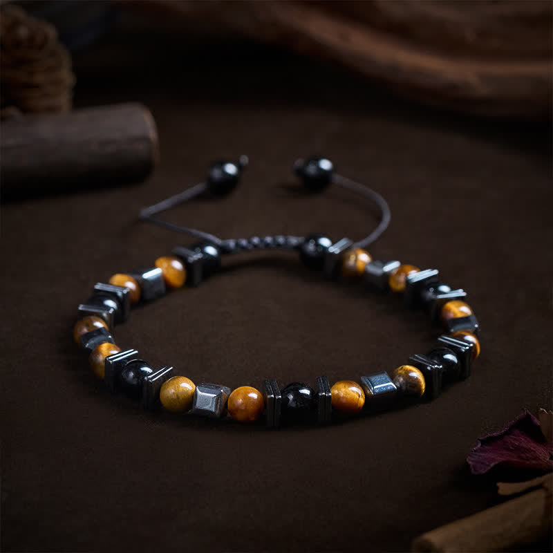 Buddha Stones Natural Tiger's Eye Black Obsidian Hematite Support Bracelet - image 2