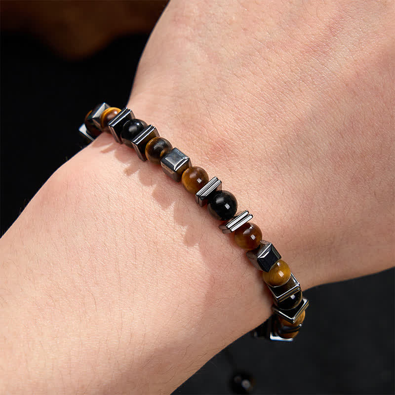 Buddha Stones Natural Tiger's Eye Black Obsidian Hematite Support Bracelet - image 4
