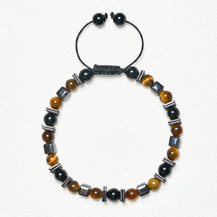 Buddha Stones Natural Tiger's Eye Black Obsidian Hematite Support Bracelet - image 5