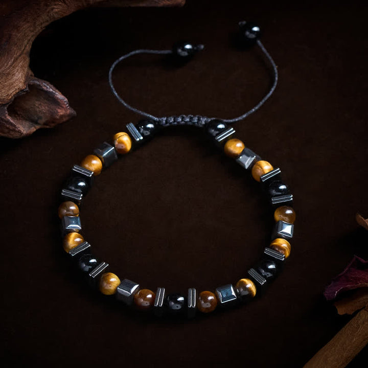 Buddha Stones Natural Tiger's Eye Black Obsidian Hematite Support Bracelet - image 1