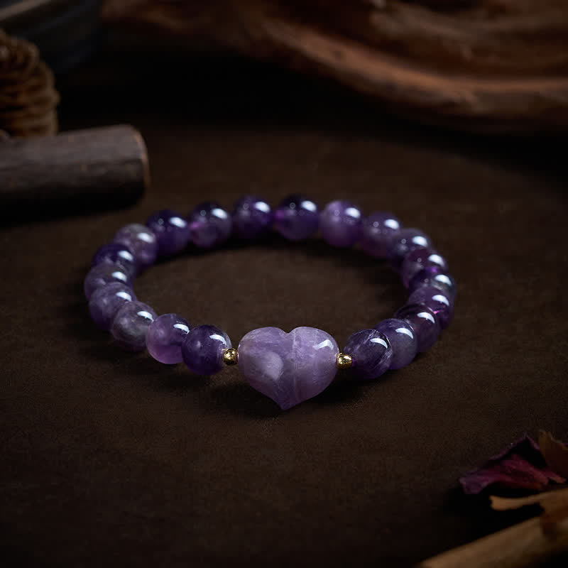 Buddha Stones Natural Amethyst Green Aventurine Tiger Eye Strawberry Quartz Love Heart Spiritual Bracelet - image 10