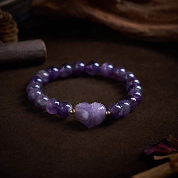 Buddha Stones Natural Amethyst Green Aventurine Tiger Eye Strawberry Quartz Love Heart Spiritual Bracelet - image 10