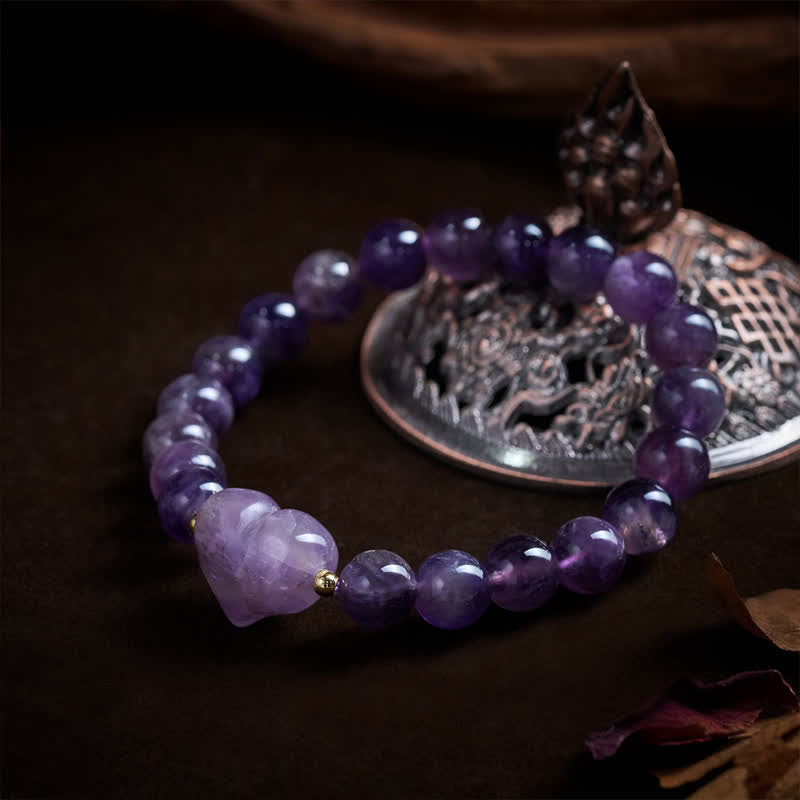 Buddha Stones Natural Amethyst Green Aventurine Tiger Eye Strawberry Quartz Love Heart Spiritual Bracelet - image 11
