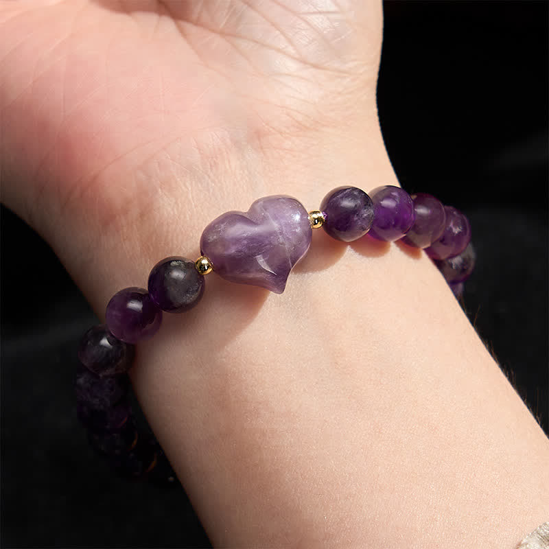 Buddha Stones Natural Amethyst Green Aventurine Tiger Eye Strawberry Quartz Love Heart Spiritual Bracelet - image 12