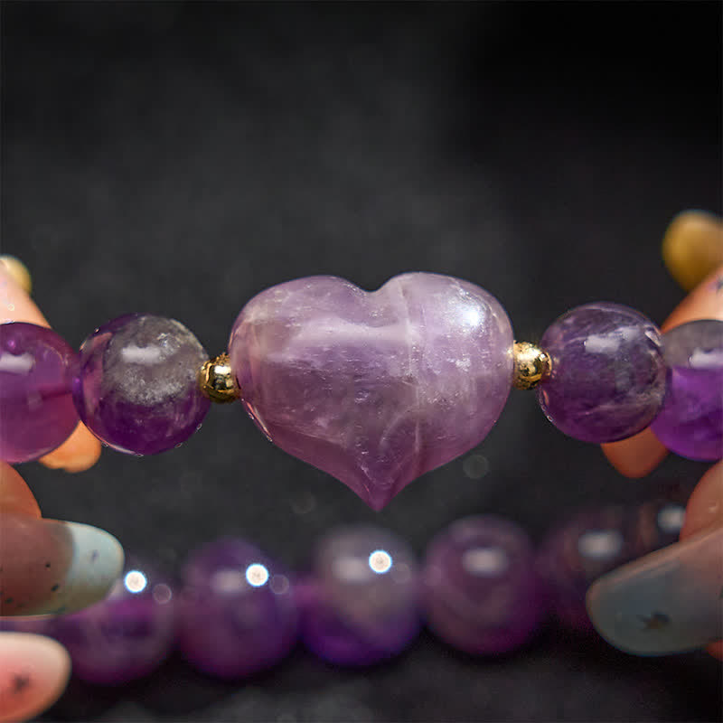 Buddha Stones Natural Amethyst Green Aventurine Tiger Eye Strawberry Quartz Love Heart Spiritual Bracelet - image 13