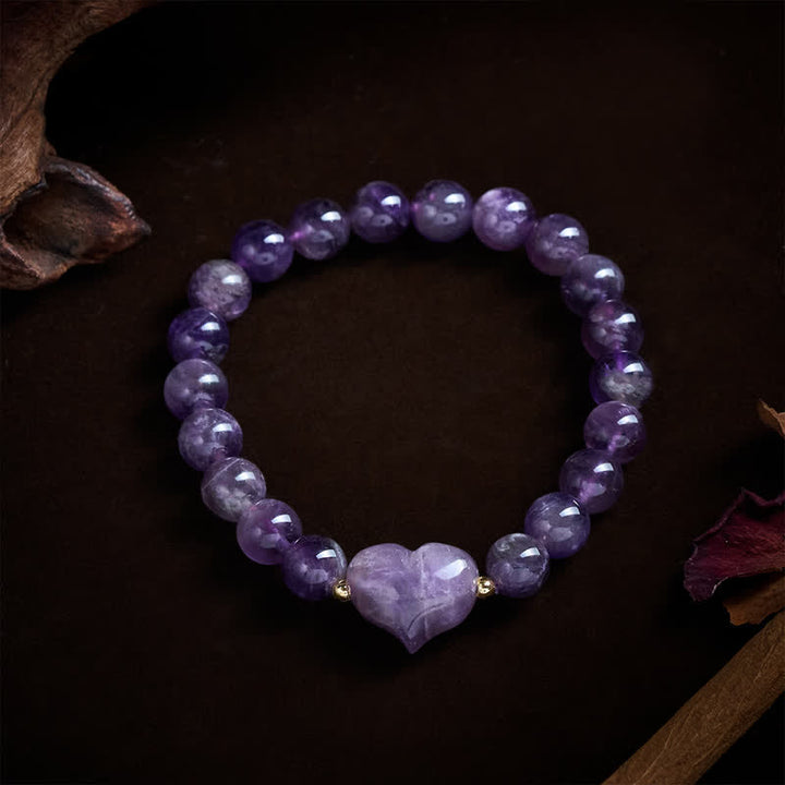 Buddha Stones Natural Amethyst Green Aventurine Tiger Eye Strawberry Quartz Love Heart Spiritual Bracelet - image 9