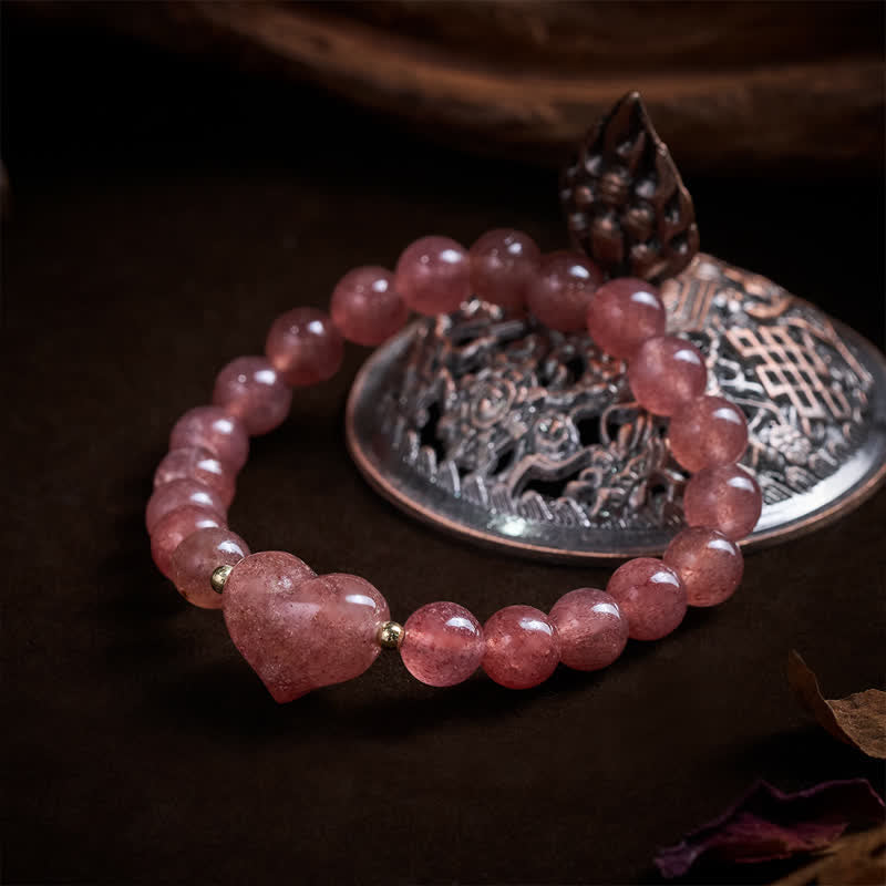 Buddha Stones Natural Amethyst Green Aventurine Tiger Eye Strawberry Quartz Love Heart Spiritual Bracelet - image 28