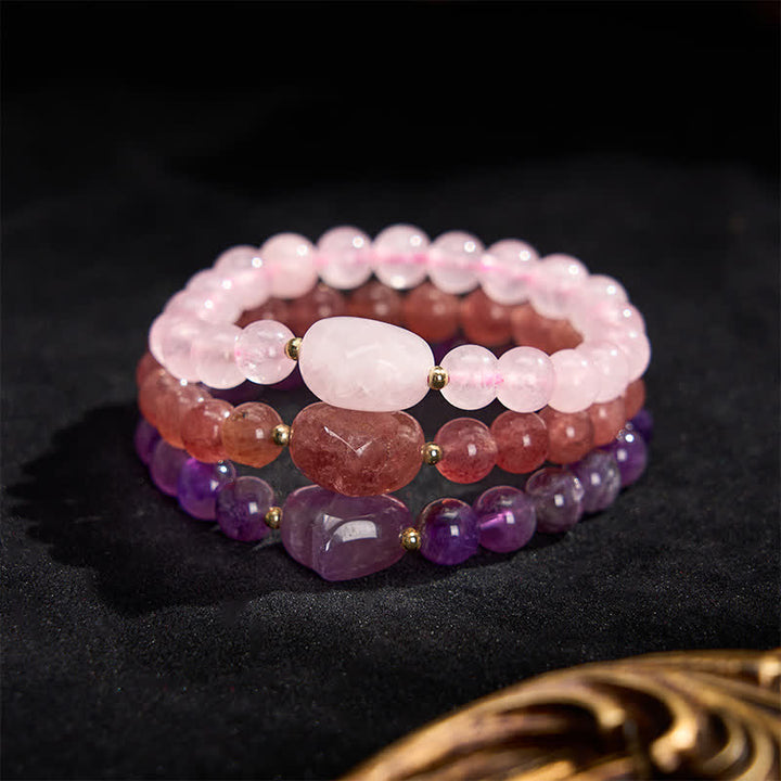 Buddha Stones Natural Amethyst Green Aventurine Tiger Eye Strawberry Quartz Love Heart Spiritual Bracelet - image 43