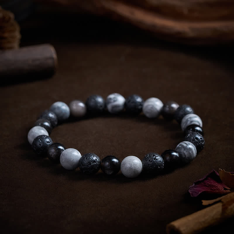 Buddha Stones Black Obsidian Lava Rock Picasso Jasper Beads Support Bracelet - image 2