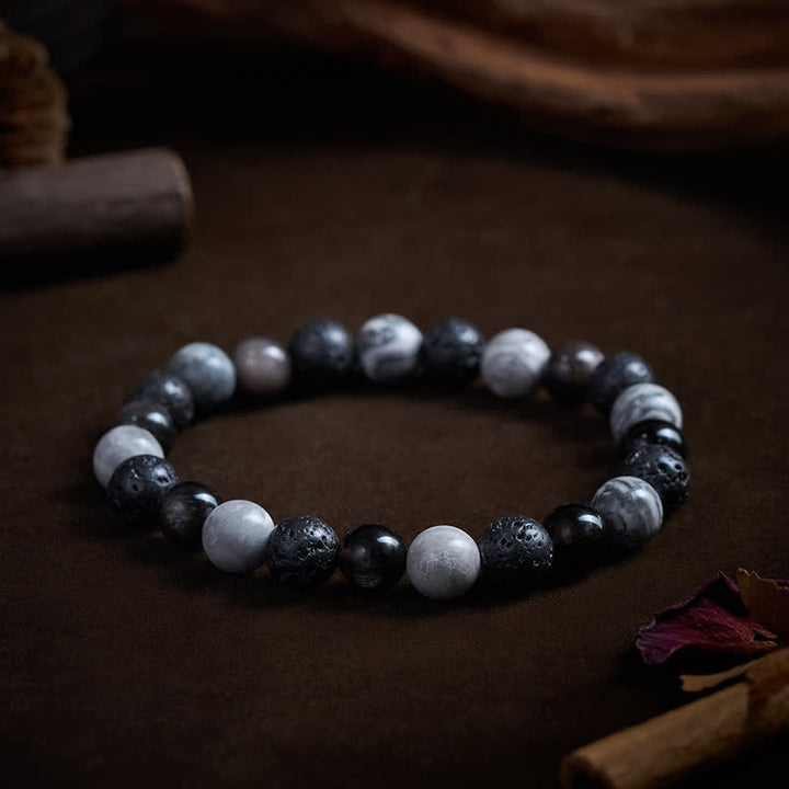 Buddha Stones Black Obsidian Lava Rock Picasso Jasper Beads Support Bracelet - image 2