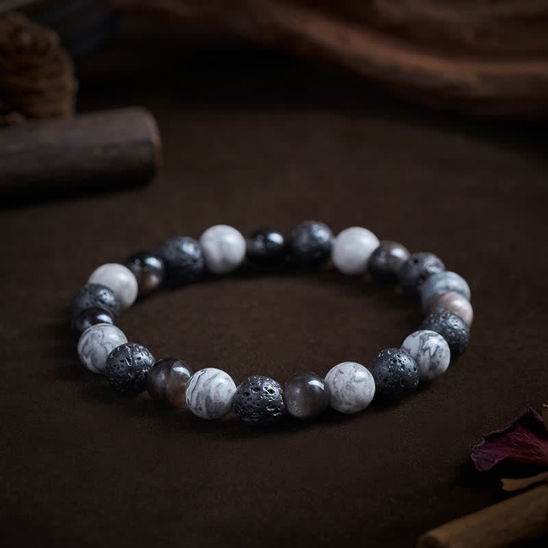 Buddha Stones Black Obsidian Lava Rock Picasso Jasper Beads Support Bracelet - image 4