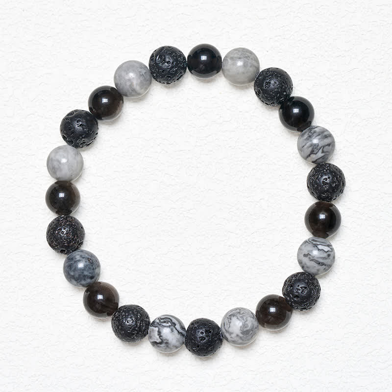 Buddha Stones Black Obsidian Lava Rock Picasso Jasper Beads Support Bracelet - image 1