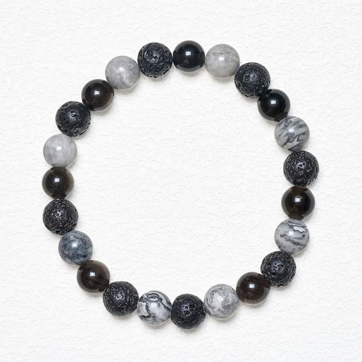 Buddha Stones Black Obsidian Lava Rock Picasso Jasper Beads Support Bracelet - image 1