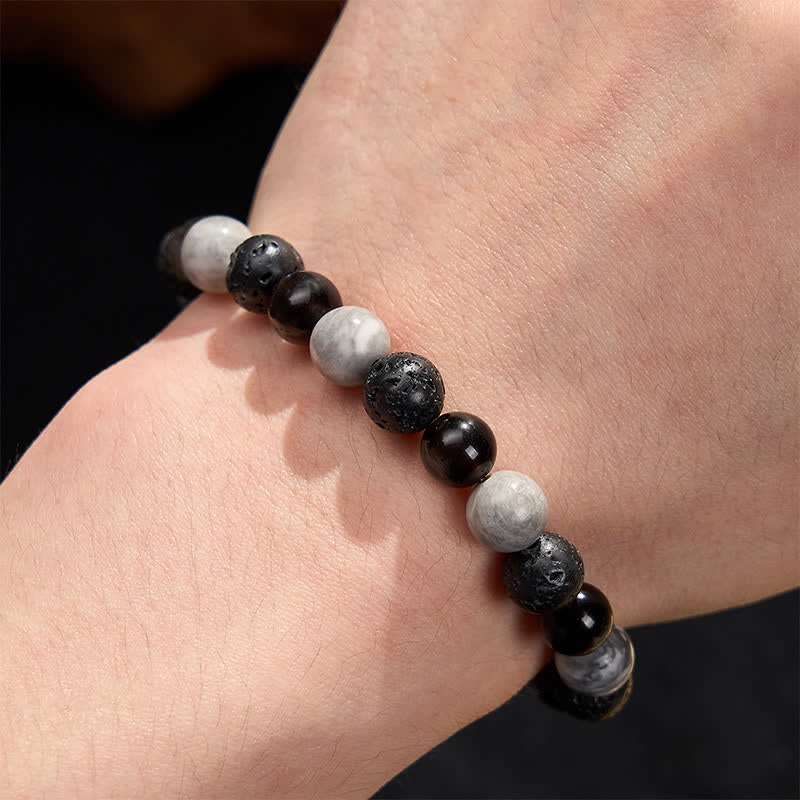 Buddha Stones Black Obsidian Lava Rock Picasso Jasper Beads Support Bracelet - image 6