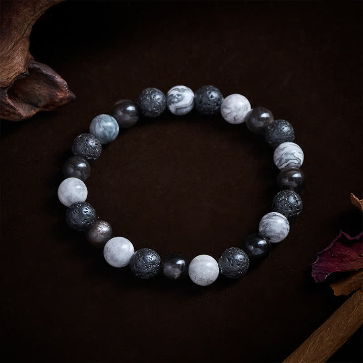 Buddha Stones Black Obsidian Lava Rock Picasso Jasper Beads Support Bracelet - image 5