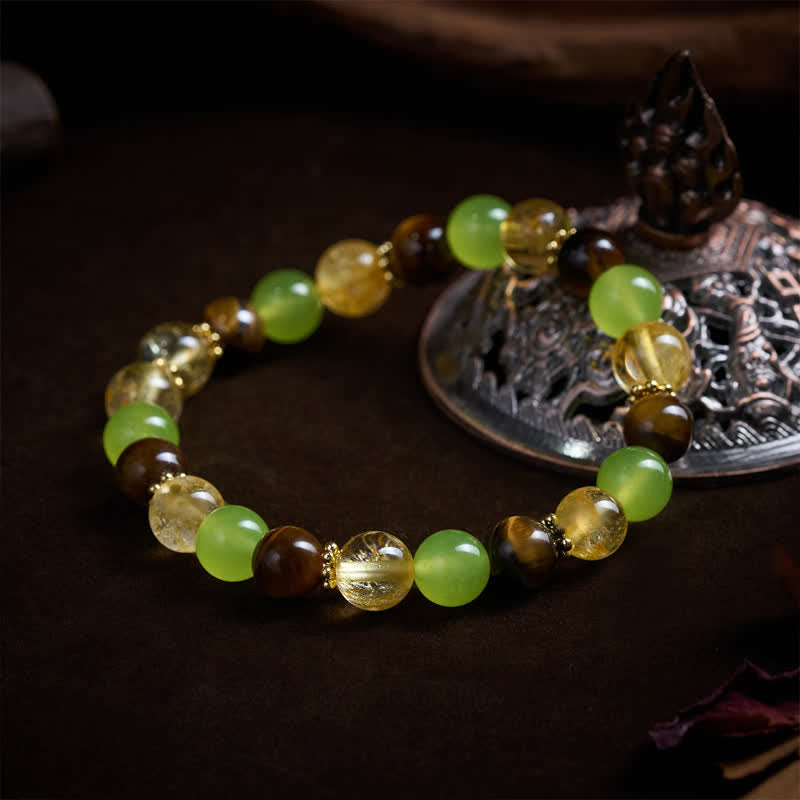 Buddha Stones Natural Citrine Tiger Eye Green Jade Prosperity Bracelet - image 2