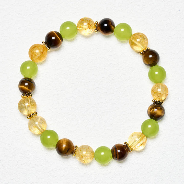 Buddha Stones Natural Citrine Tiger Eye Green Jade Prosperity Bracelet - image 1