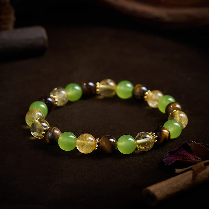 Buddha Stones Natural Citrine Tiger Eye Green Jade Prosperity Bracelet - image 3