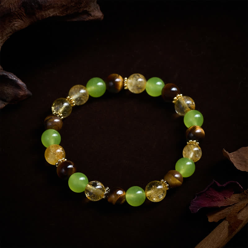 Buddha Stones Natural Citrine Tiger Eye Green Jade Prosperity Bracelet - image 4