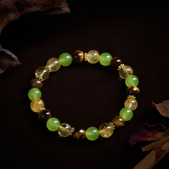 Buddha Stones Natural Citrine Tiger Eye Green Jade Prosperity Bracelet - image 4