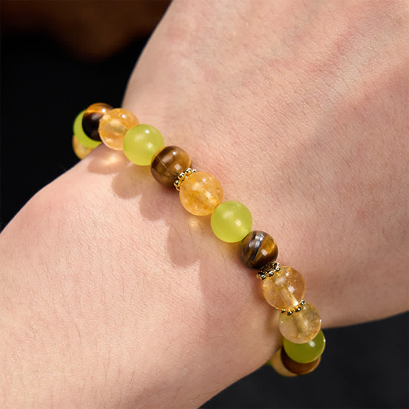Buddha Stones Natural Citrine Tiger Eye Green Jade Prosperity Bracelet - image 5