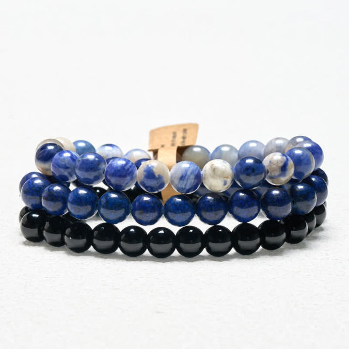 Buddha Stones Lazurite Lapis Lazuli Sodalite Black Onyx Bead Positive Bracelet - 15-16cm - image 0