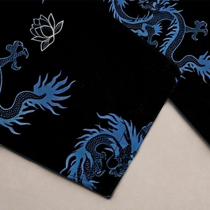 Buddha Stones Cotton Dragon Lotus Pattern Men's Tapered Pants With Pockets - image 3