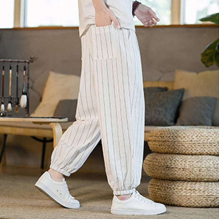 Buddha Stones Summer Casual Drawstring Striped Men's Harem Pants With Pockets - image 48