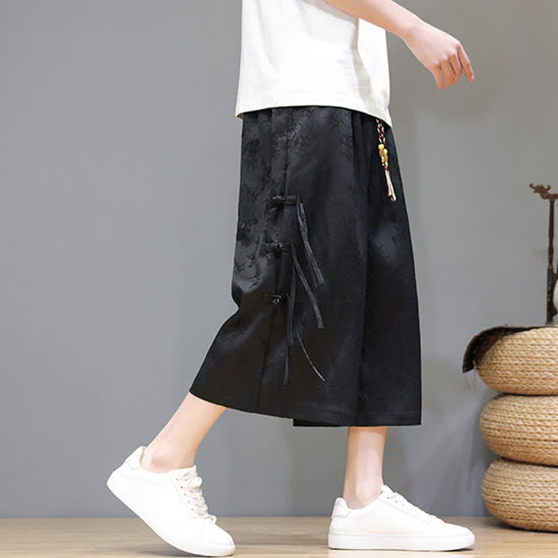 Buddha Stones Summer Tang Style Side Frog Button Men's Straight Leg Pants With Pockets - image 3