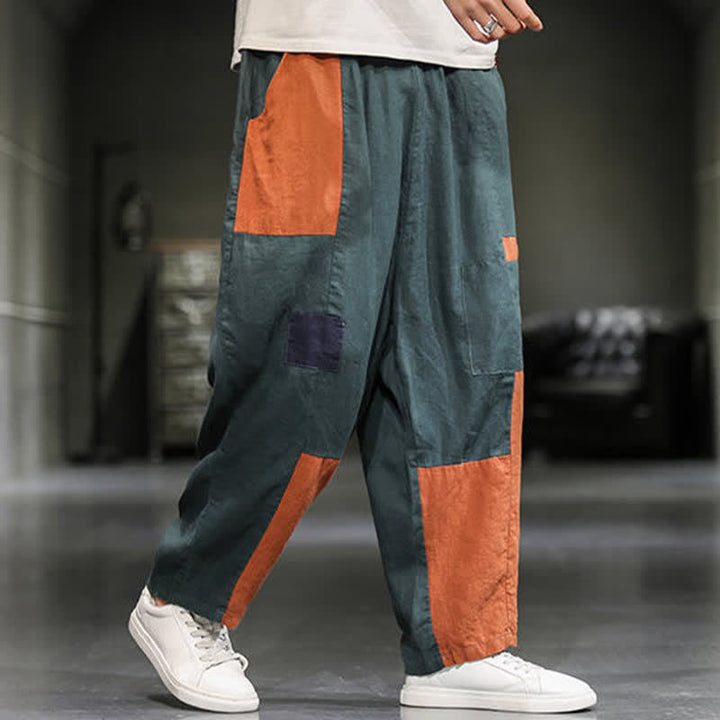 Buddha Stones Spring Casual Color Block Cotton Linen Cropped Men's Harem Pants With Pockets - image 16