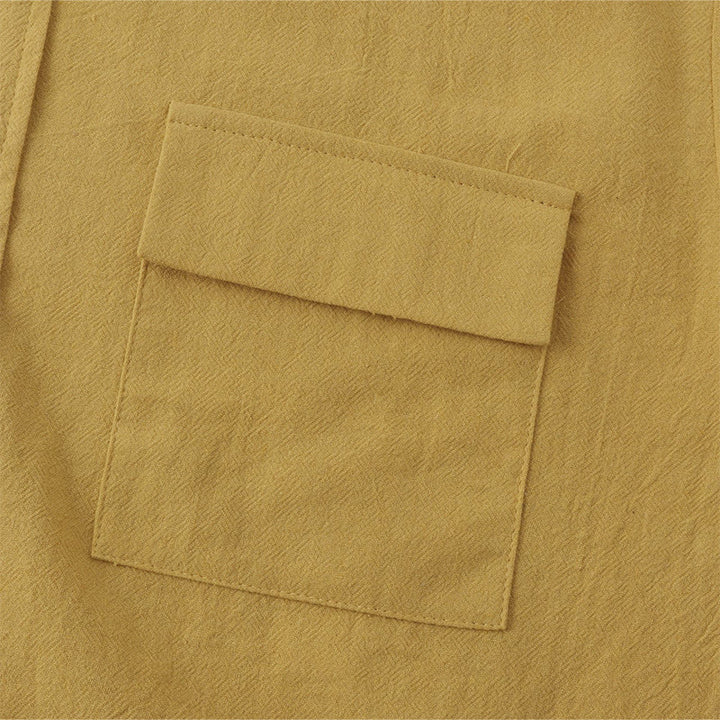 Buddha Stones Summer Casual Solid Buttons Men's Short Sleeve Shirts With Decorative Pockets - image 4