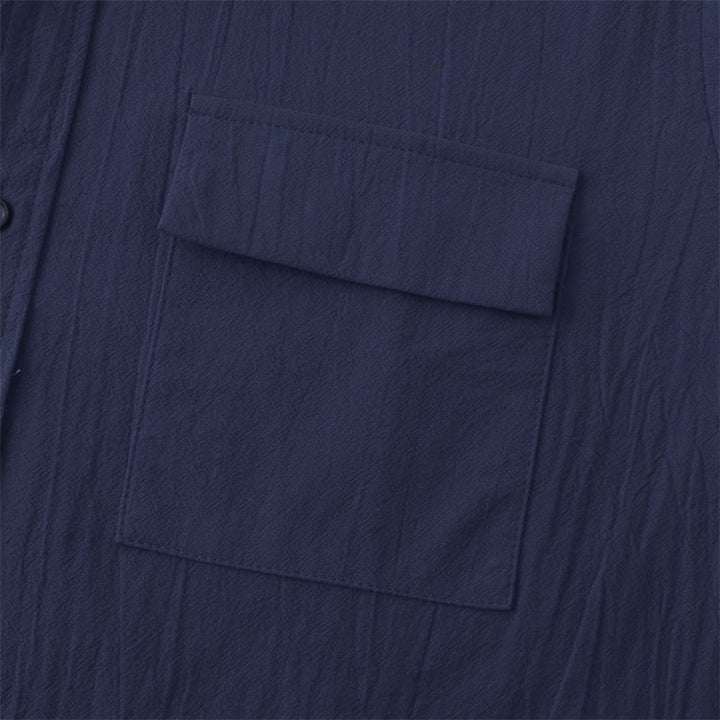 Buddha Stones Summer Casual Solid Buttons Men's Short Sleeve Shirts With Decorative Pockets - image 25