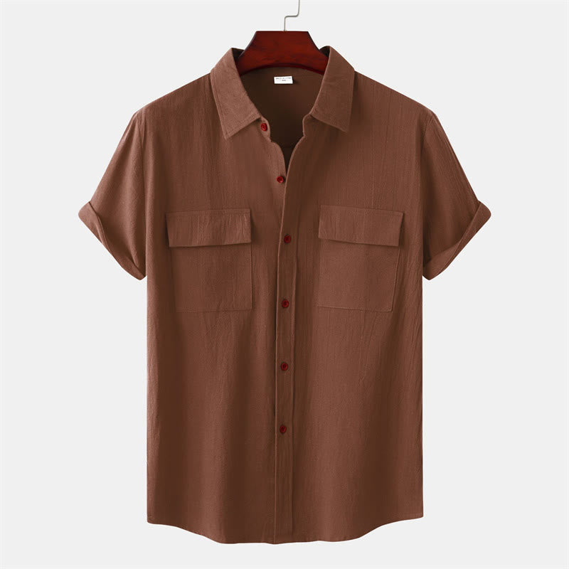 Buddha Stones Summer Casual Solid Buttons Men's Short Sleeve Shirts With Decorative Pockets - Sienna - US/UK/AU46，EU56 (3XL) - image 29