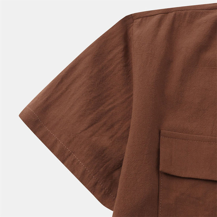 Buddha Stones Summer Casual Solid Buttons Men's Short Sleeve Shirts With Decorative Pockets - image 31