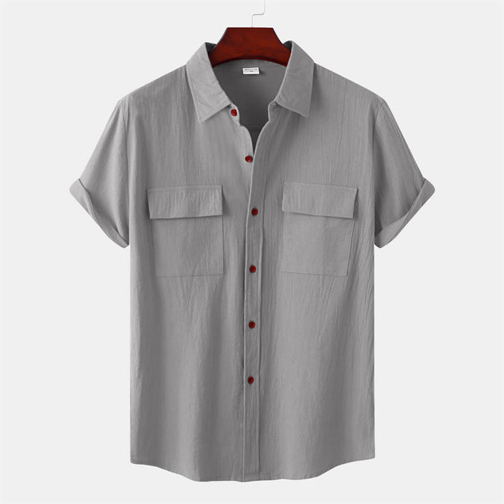 Buddha Stones Summer Casual Solid Buttons Men's Short Sleeve Shirts With Decorative Pockets - LightGray - US/UK/AU46，EU56 (3XL) - image 36