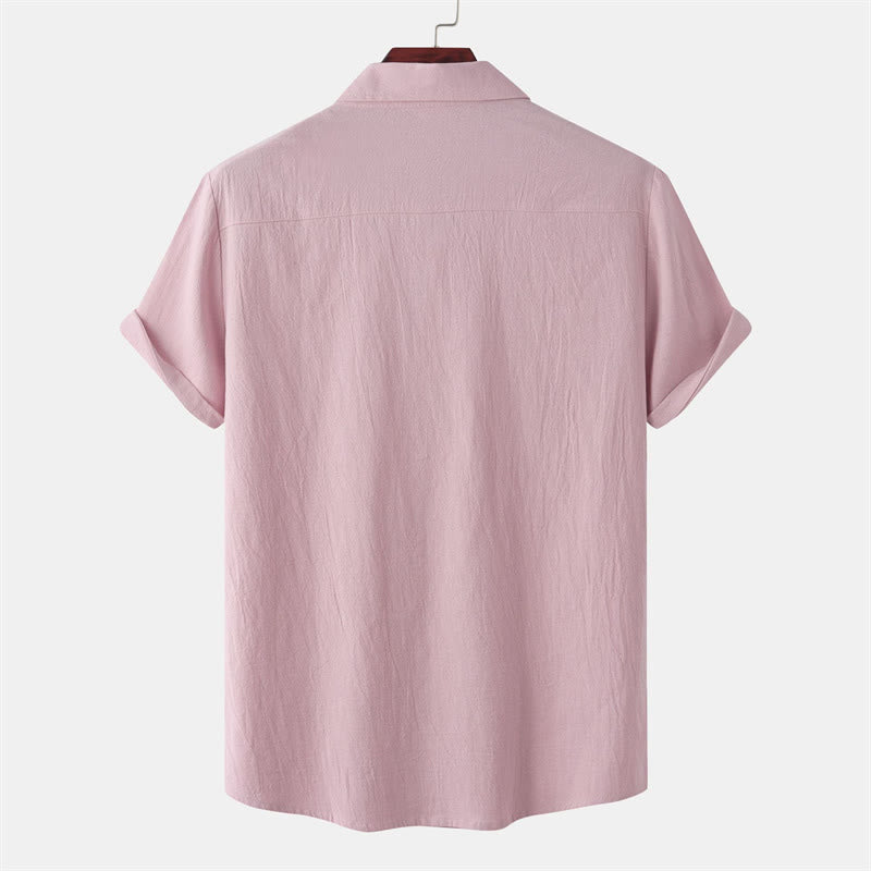 Buddha Stones Summer Casual Solid Buttons Men's Short Sleeve Shirts With Decorative Pockets - image 44
