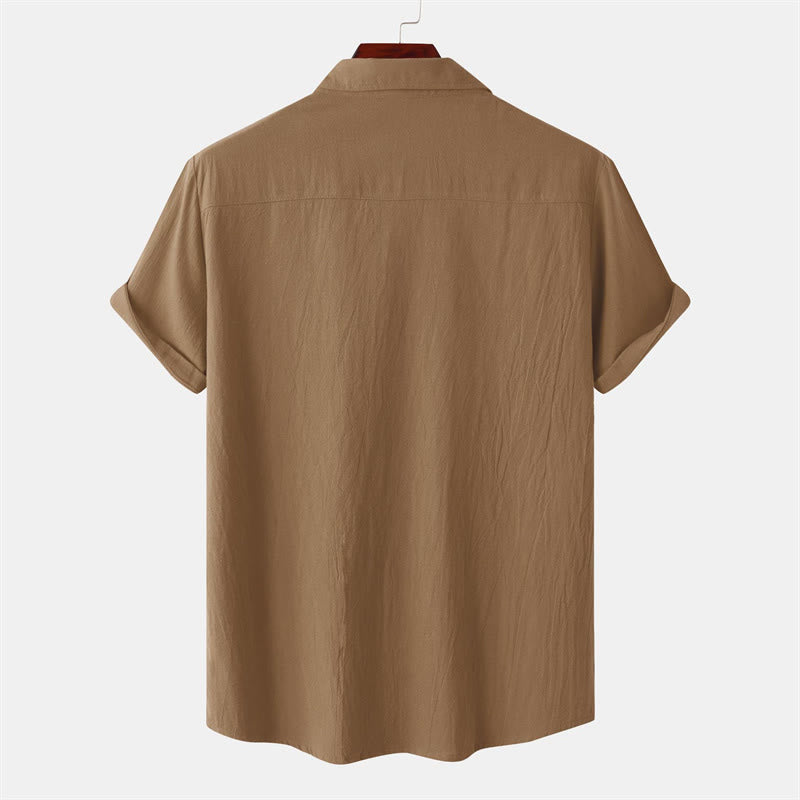 Buddha Stones Summer Casual Solid Buttons Men's Short Sleeve Shirts With Decorative Pockets - image 51