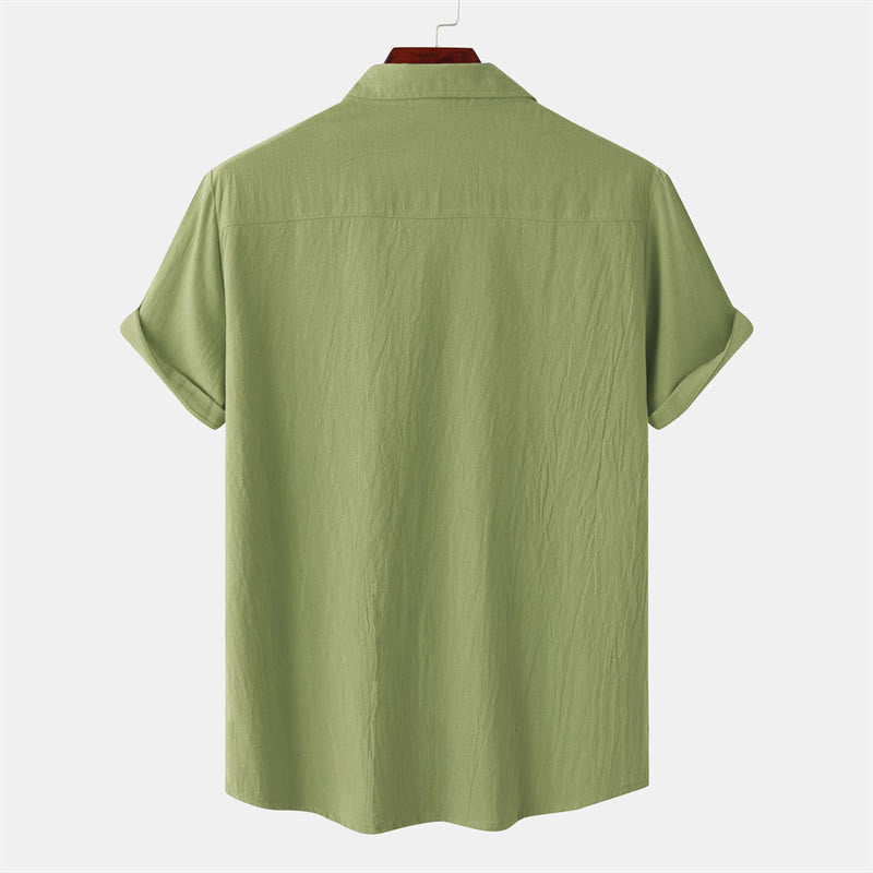 Buddha Stones Summer Casual Solid Buttons Men's Short Sleeve Shirts With Decorative Pockets - image 65