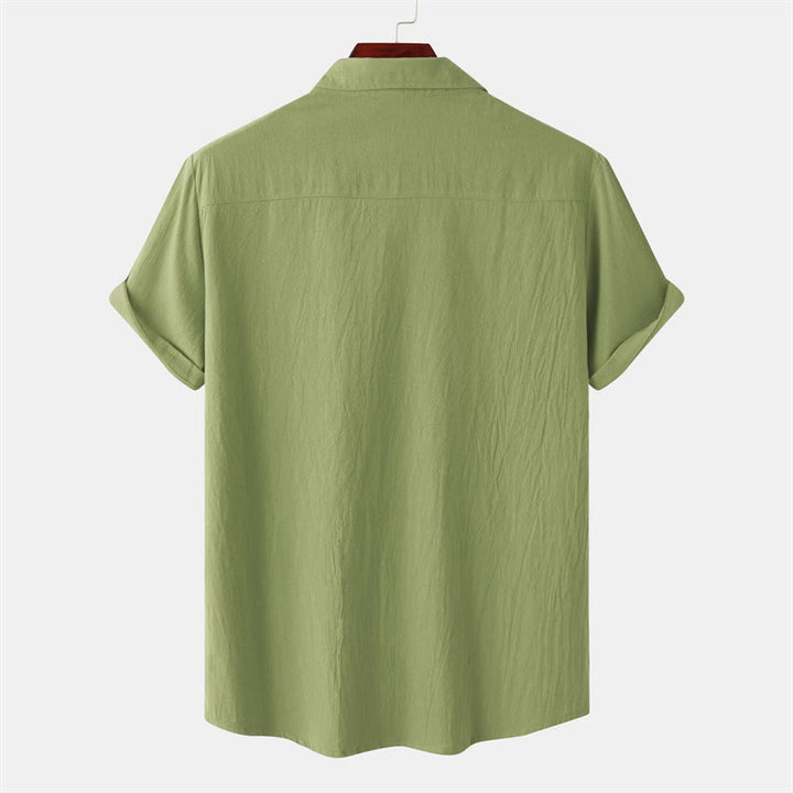Buddha Stones Summer Casual Solid Buttons Men's Short Sleeve Shirts With Decorative Pockets - image 65