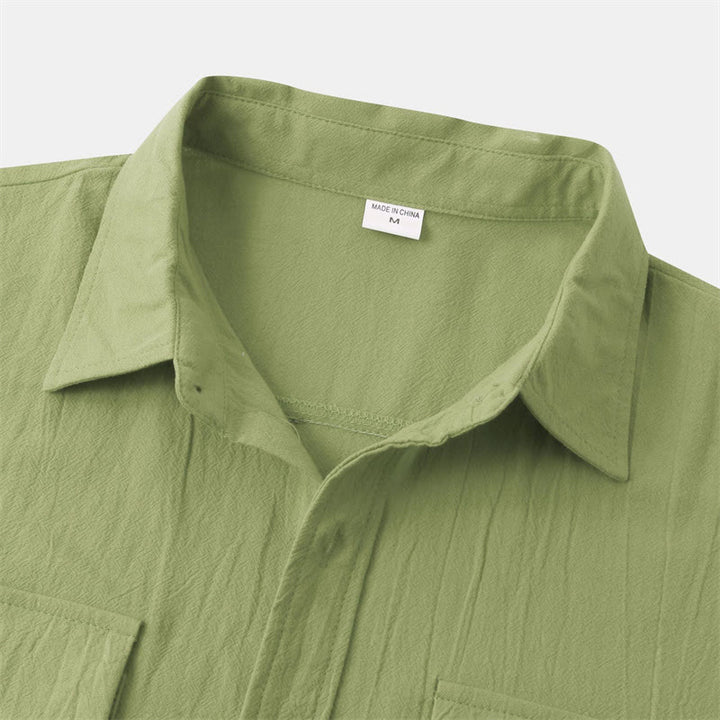 Buddha Stones Summer Casual Solid Buttons Men's Short Sleeve Shirts With Decorative Pockets - image 66