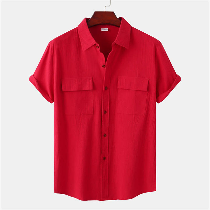 Buddha Stones Summer Casual Solid Buttons Men's Short Sleeve Shirts With Decorative Pockets - Crimson - US/UK/AU46，EU56 (3XL) - image 71