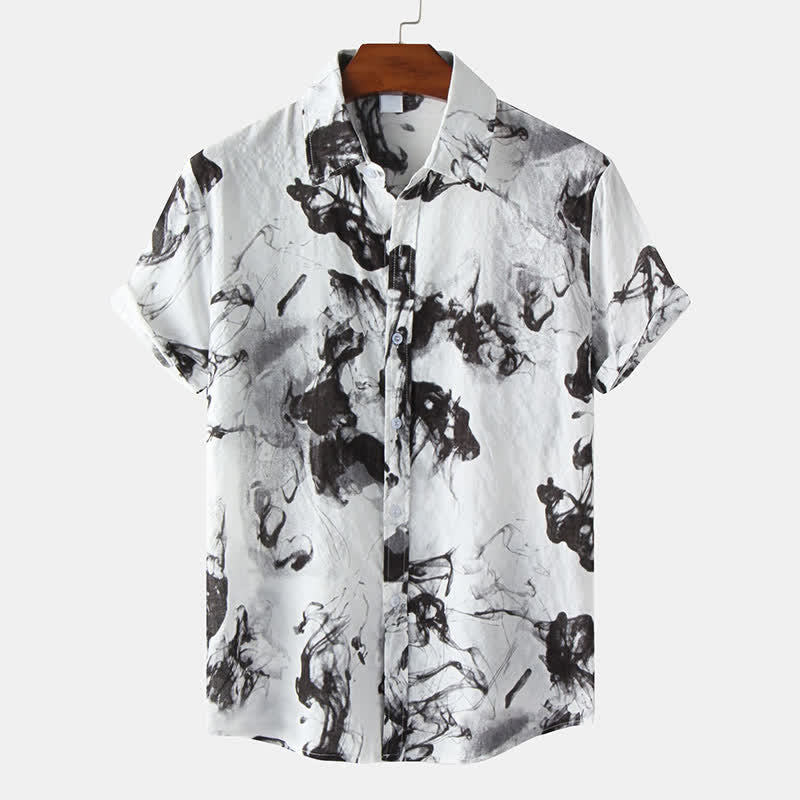 Buddha Stones Summer Casual Button-Up Ink Print Men's Short Sleeve Shirts - Black - US/UK/AU46，EU56 (3XL) - image 0