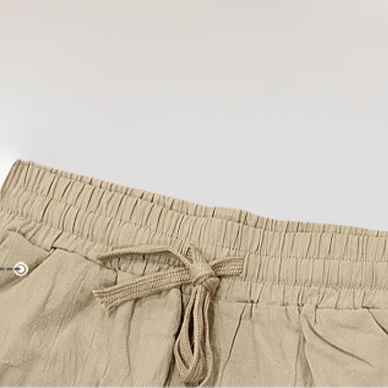 Buddha Stones Summer Casual Drawstring Side Slit Solid Bermuda Shorts Men's Straight Leg Pants With Pockets - image 5