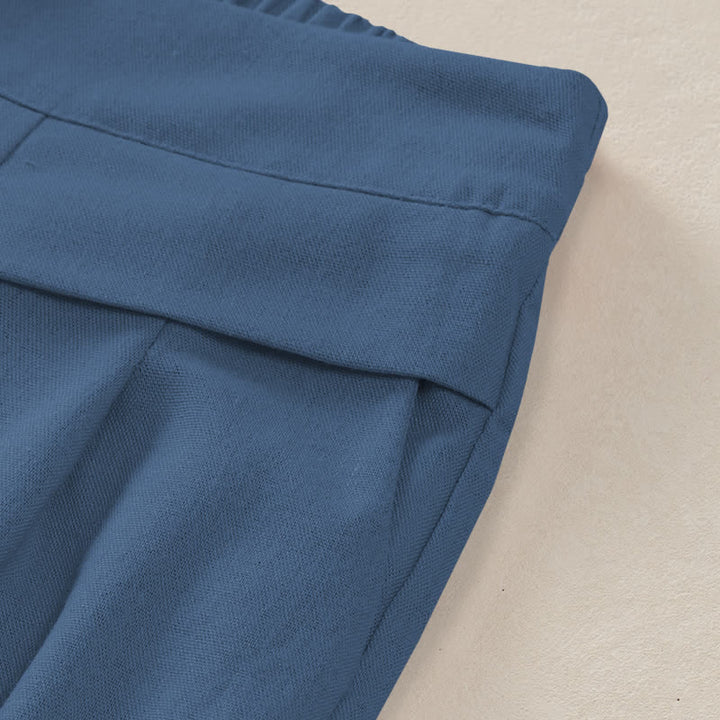 Buddha Stones Cotton Linen Crane Cloud Pattern Women's Elastic Waist Wide Leg Pants With Pockets - image 2