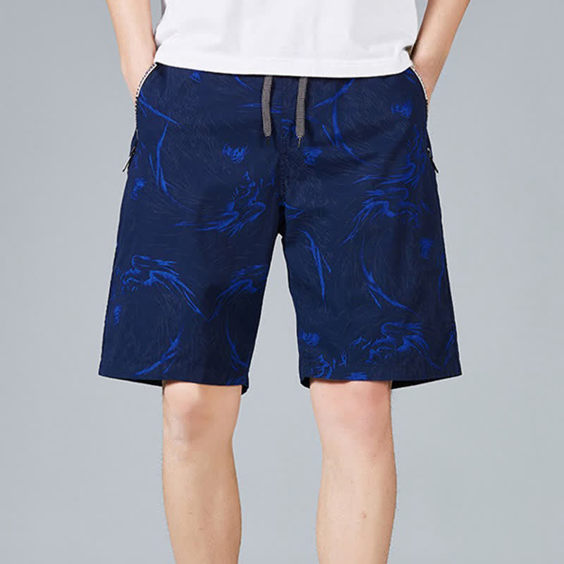Buddha Stones Summer Drawstring Abstract Print Cotton Men's Shorts With Pockets - RoyalBlue - US/UK/AU48，EU58(5XL) - image 6
