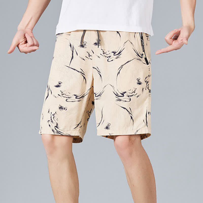 Buddha Stones Summer Drawstring Abstract Print Cotton Men's Shorts With Pockets - image 3